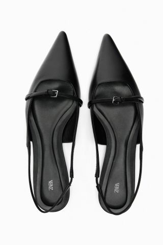 Zara + Pointed Flat Leather Slingbacks