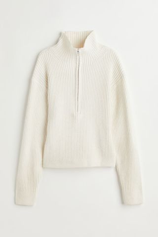 H&M + Ribbed Half-Zip Mock Turtleneck Sweater