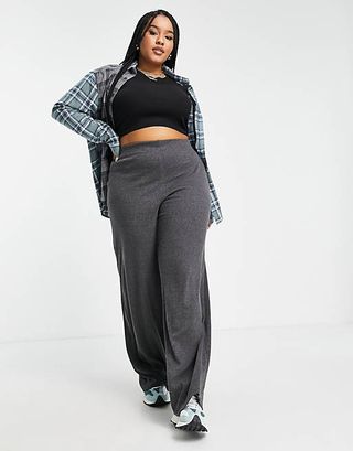 ASOS + Curve Rib Dad Trouser in Charcoal