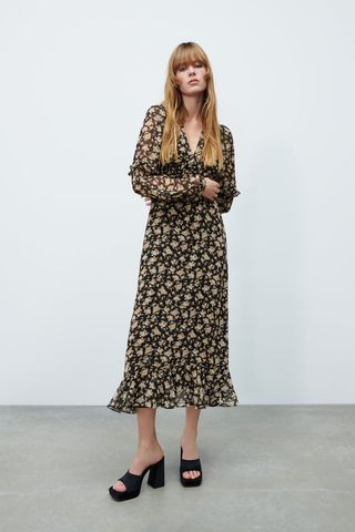 Zara + Ruffled Printed Dress