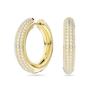 Swarovski + Dextera Hoop Earrings, Medium, White, Gold-Tone Plated