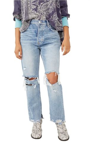 Free People + We the Free Distressed Tapered Baggy Boyfriend Jeans