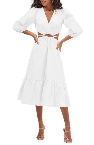Astr the Label + Rosewood Cutout Puff Sleeve Cotton Dress