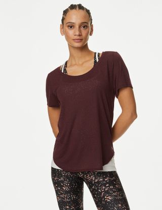 Goodmove + Scoop Neck Double Layer T-Shirt