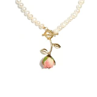 I'mmany London + Real Flower Bella Rosa Rosebud and Freshwater Pearl Necklace