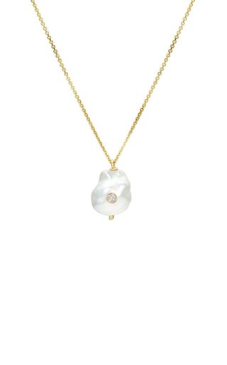 White/Space + Baby 14k Yellow Gold Pearl, Diamond Necklace