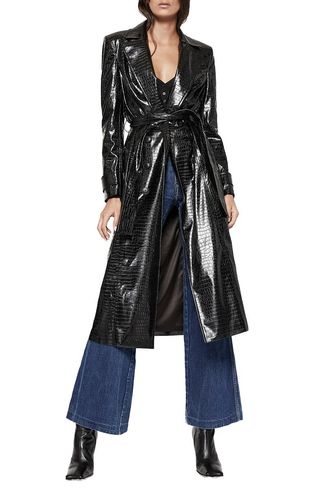 Bardot + Croc Embossed Faux Leather Trench Coat
