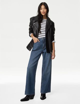 M&S Collection + High Rise Wide Leg Jeans
