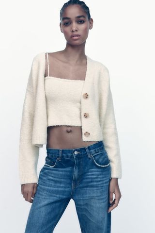 Zara + Cropped Knit Cardigan
