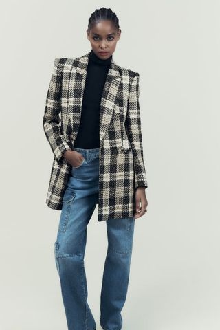 Zara + Long Checked Blazer