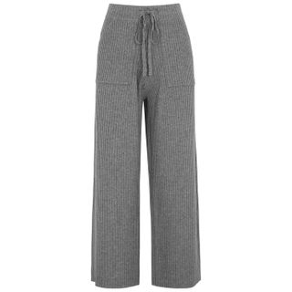 Paige + Olivine Grey Wide-Leg Ribbed-Knit Trousers