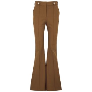 Veronica Beard + Elsbury Brown Flared Stretch-Cotton Trousers