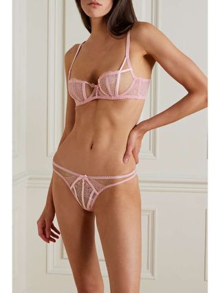 Agent Provocateur + Rozlyn Satin-Trimmed Tulle and Lace Thong