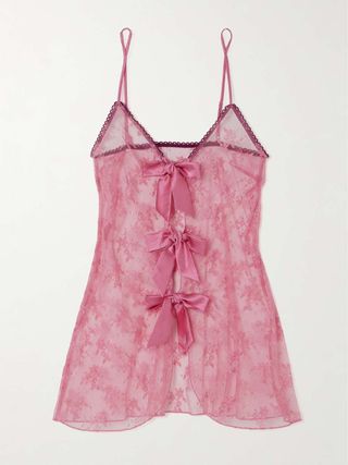 Fleur Du Mal + Untie Me Tie-Detailed Stretch-Silk Satin-Trimmed Lace Chemise