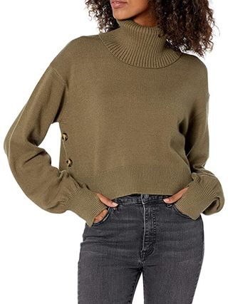 The Drop + Side Button Cropped Turtleneck Sweater