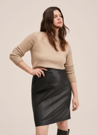 Mango + Cut-Out Faux-Leather Skirt