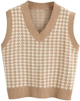 Sdencin + Houndstooth Pattern Knit Sweater Vest