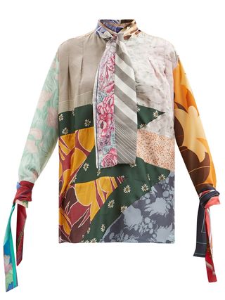 Conner Ives + Pussybow Patchworked Silk-Blend Blouse