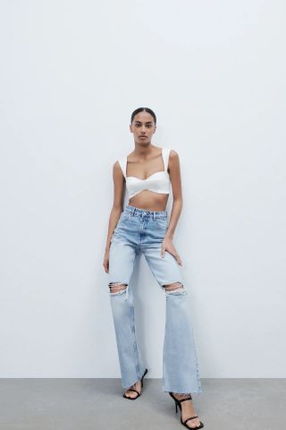 Zara + Ripped Wide Leg Jeans