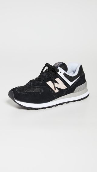 New Balance + 574 Classic Sneakers in Black/Oyster Pink