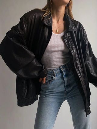 Etsy + 90s Vintage Leather Bomber Jacket