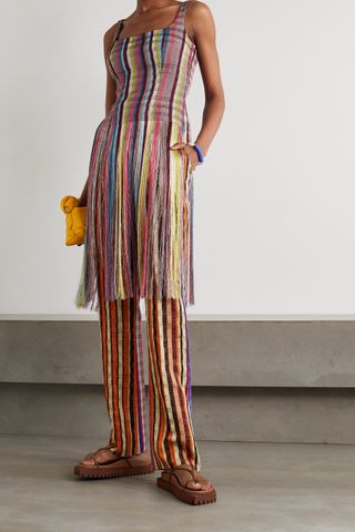 Kenneth Ize + Fringed Striped Woven Top