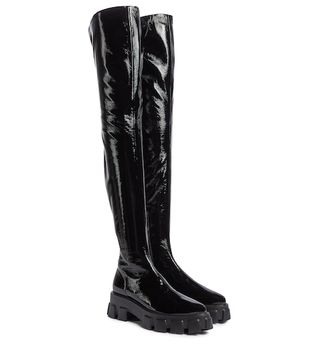 Prada + Monolith Faux Leather Over-The-Knee Boots