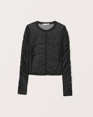 Abercrombie & Fitch + Long-Sleeve Ruched Mesh Top