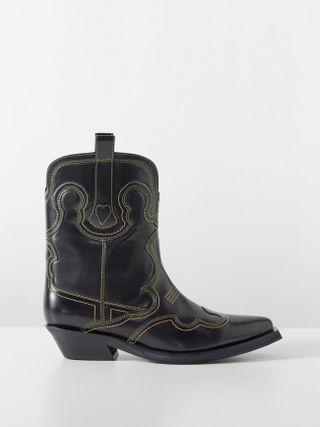 Ganni + Western Leather Ankle Boots