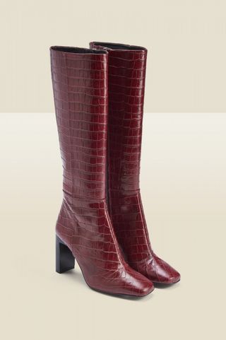 Sosandar + Bailey Bordeaux Croc Leather Knee High Heeled Boot