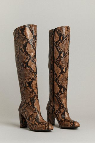 Karen Millen + Snakeskin Leather Long Heeled Boot