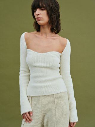 Source Unknown + Sweetheart Neckline Brushed Knit in Ivory