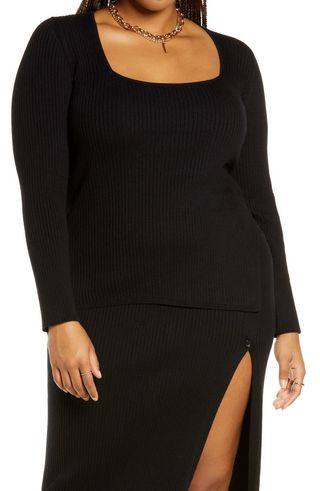 Open Edit + Square Neck Ribbed Sweater