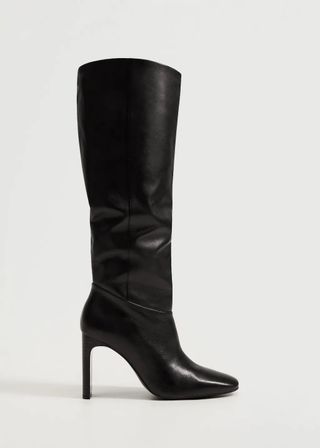 Zara + Heeled Leather Knee High Boots
