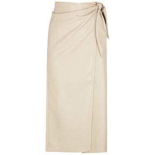 Nanushka + Amas Cream Faux Leather Wrap Skirt