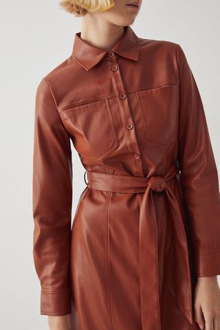 Warehouse + Faux Leather Midi Shirt Dress