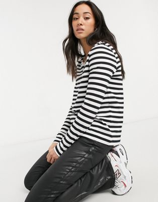 Selected + Femme Organic Cotton Long Sleeve T-Shirt in Stripe