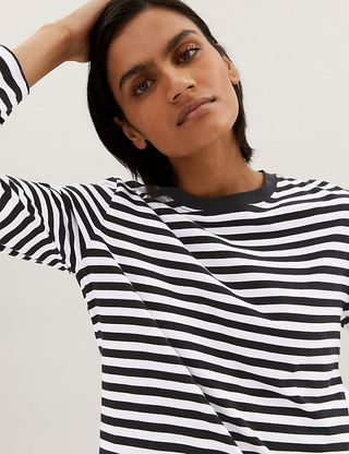 Marks and Spencer + Pure Cotton Striped Straight Fit Top