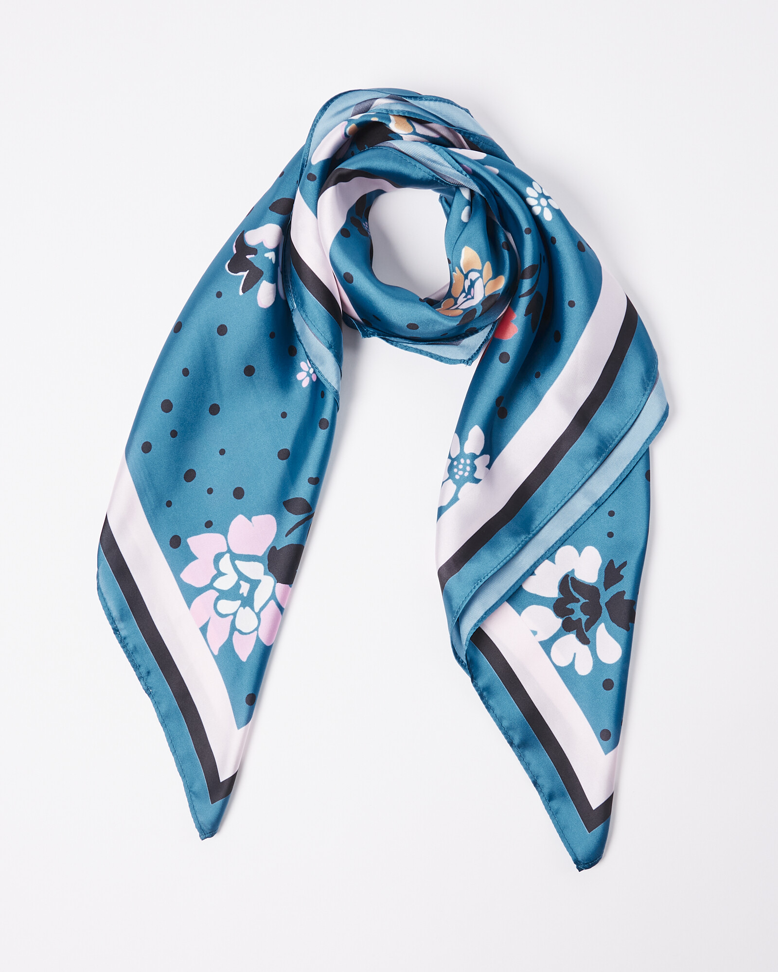 Oliver Bonas + Floral Print Teal Blue Square Hair Scarf | Oliver Bonas