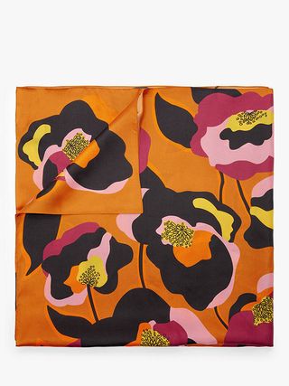 John Lewis & Partners + Layered Floral Print Silk Scarf