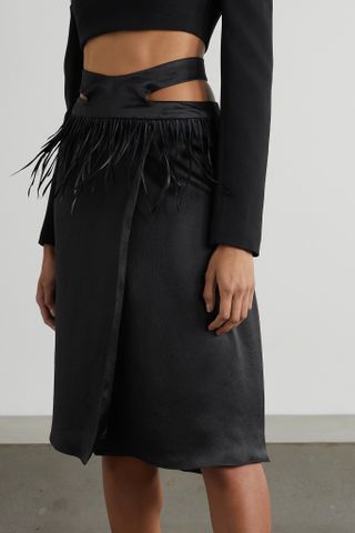 Maximilian + Tasseled Cutout Hammered Silk-Satin Skirt