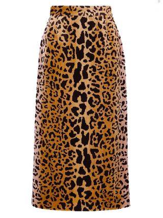 Miu Miu + Leopard-Print Velvet Midi Skirt
