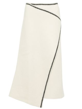 Jil Sander + Asymmetric Wool Wrap Midi Skirt