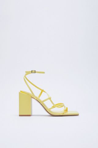 Zara + Tied Heeled Sandals With Square Toe