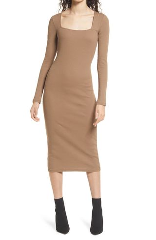 Vero Moda + Natasha Rib Long Sleeve Square Neck Stretch Cotton Dress