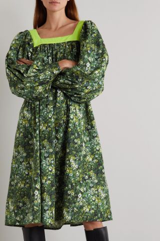 Batsheva x Laura Ashley + Beaumaris Gathered Floral-Print Cotton-Poplin Dress