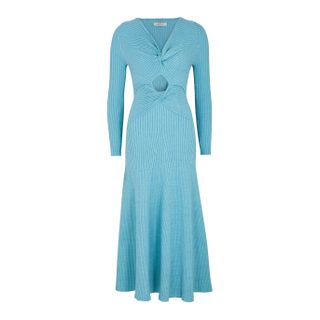 Anna Quan + Paige Blue Space-Dyed Ribbed-Knit Midi Dress