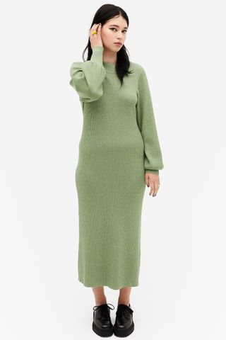 Monki + Green Long Ribbed Knit Dress