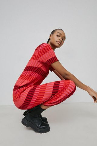 Warehouse + Colour Block Plated Rib Knit Dress