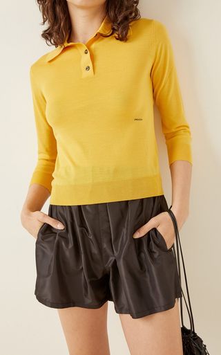 Prada + Wool-Blend Polo Knit Top